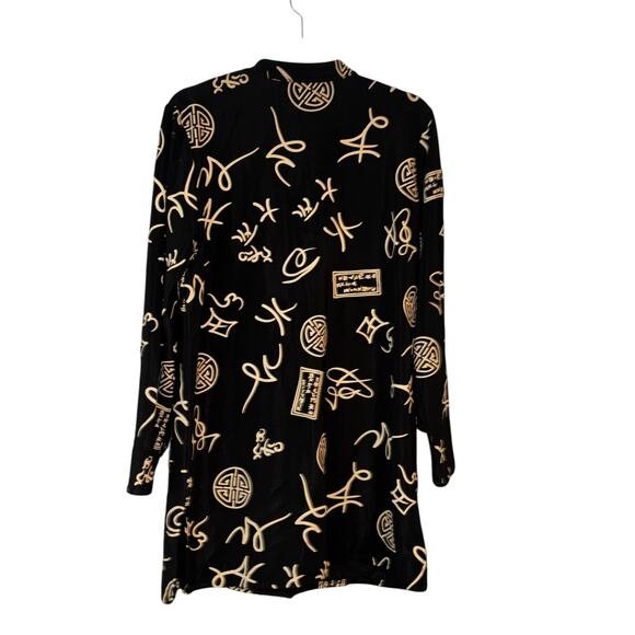 QVC Susan Graver Style Asian Theme Long Jacket Lustra Knit Medium Black Gold - Picture 11 of 13